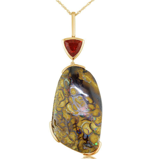 14K Yellow Gold Australian Boulder Opal/Fire Opal Pendant