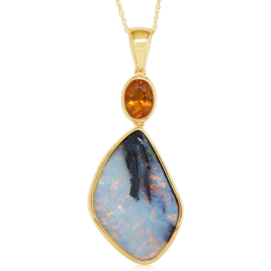 14K Yellow Gold Australian Boulder Opal/Fire Opal Pendant