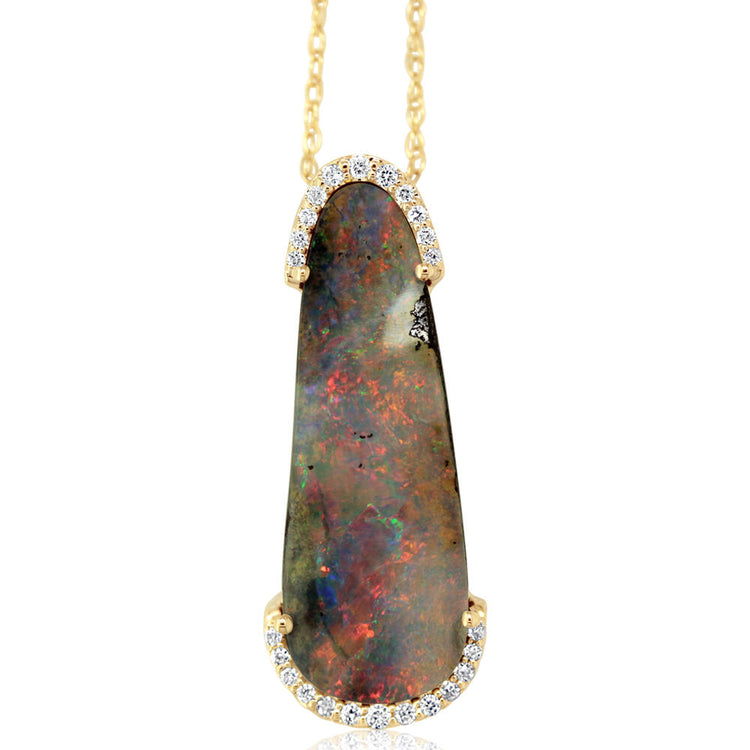 14K Yellow Gold Australian Boulder Opal/Diamond Pendant