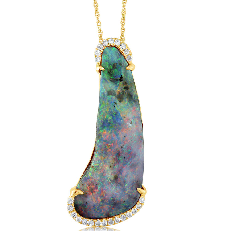 14K Yellow Gold Australian Boulder Opal/Diamond Pendant