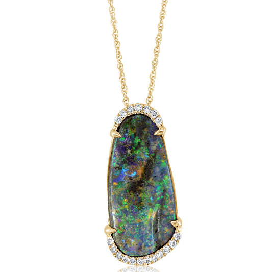 14K Yellow Gold Australian Boulder Opal/Diamond Pendant