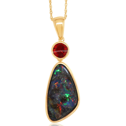 14K Yellow Gold Australian Boulder Opal/Fire Opal Pendant