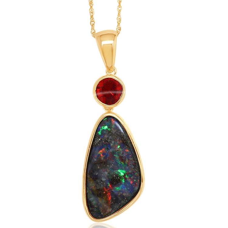 14K Yellow Gold Australian Boulder Opal/Fire Opal Pendant