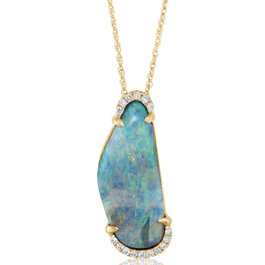 14K Yellow Gold Australian Boulder Opal/Diamond Pendant