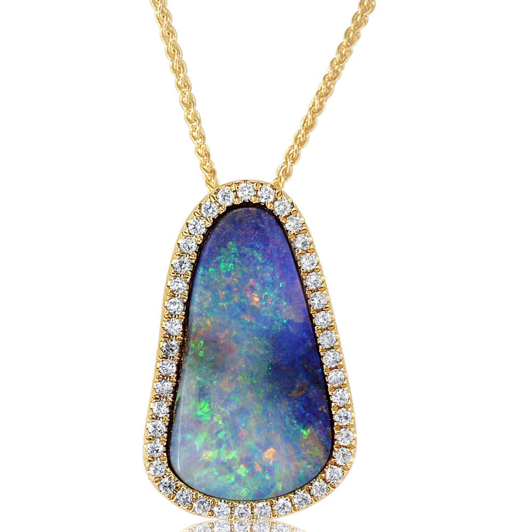 14K Yellow Gold Australian Boulder Opal/Diamond Pendant