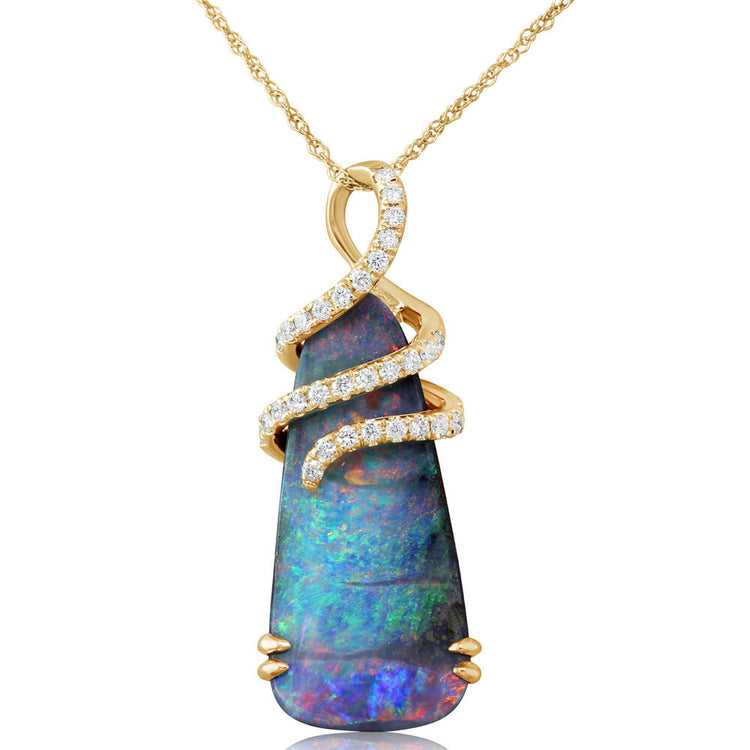 14K Yellow Gold Australian Boulder Opal/Diamond Pendant