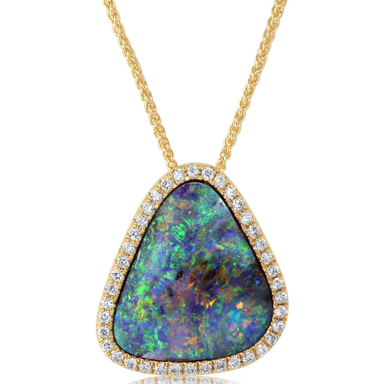 14K Yellow Gold Australian Boulder Opal/Diamond Pendant