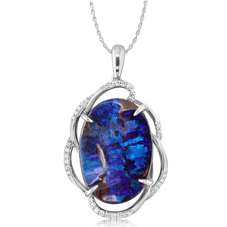 14K White Gold Australian Boulder Opal/Diamond Pendant