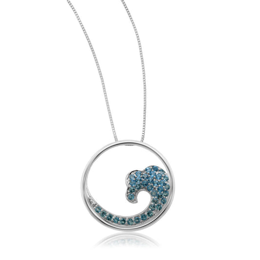 Sterling Silver Blue Topaz 30mm Wave Pendant