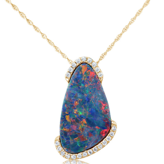 14K Yellow Gold Australian Opal Doublet/Diamond Pendant