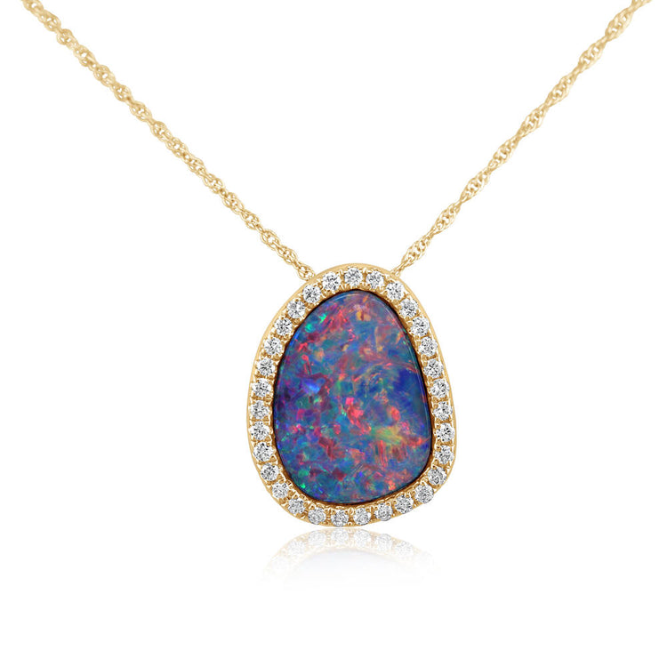 14K Yellow Gold Australian Opal Doublet/Diamond Pendant