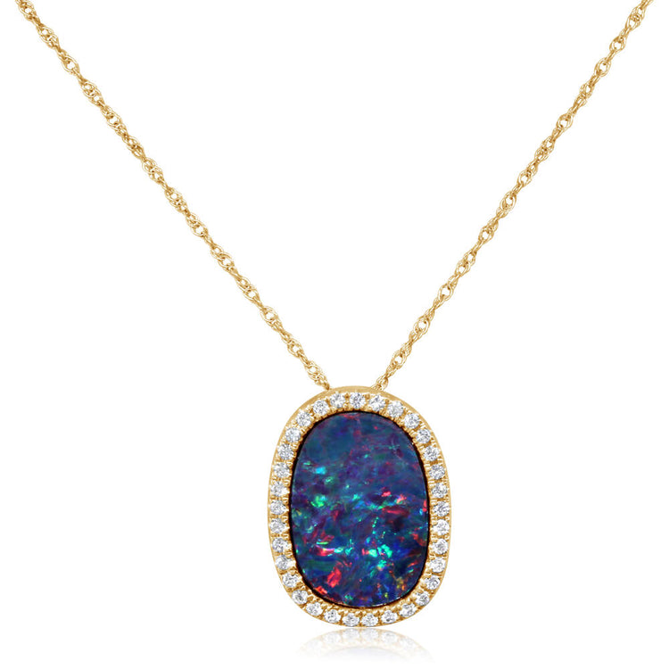 14K Yellow Gold Australian Opal Doublet/Diamond Pendant