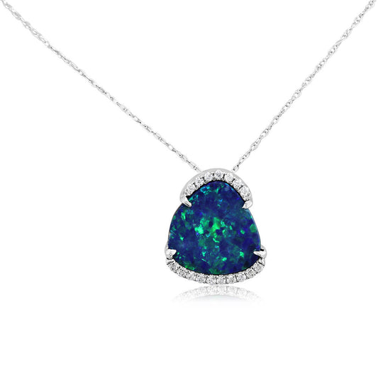 14K White Gold Australian Opal Doublet/Diamond Pendant