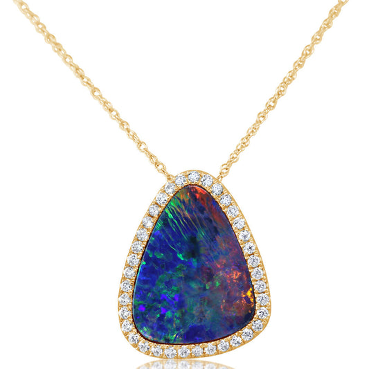 14K Yellow Gold Australian Opal Doublet/Diamond Pendant