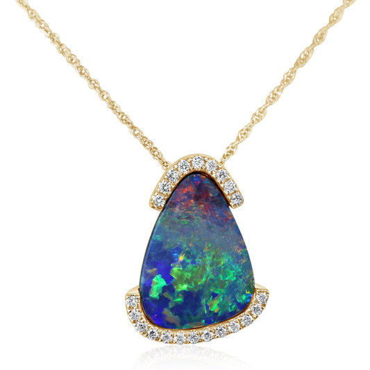 14K Yellow Gold Australian Opal Doublet/Diamond Pendant