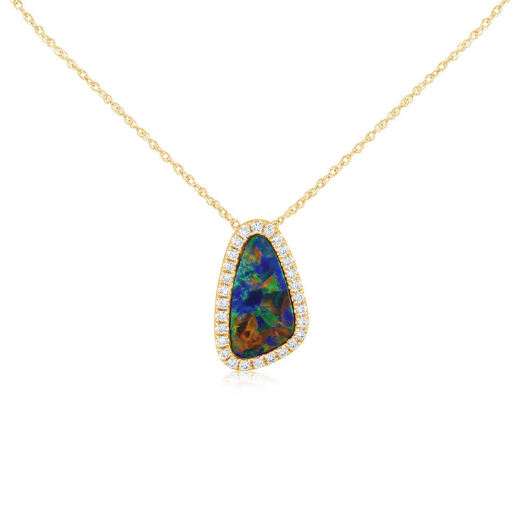 14K Yellow Gold Australian Opal/Diamond Pendant