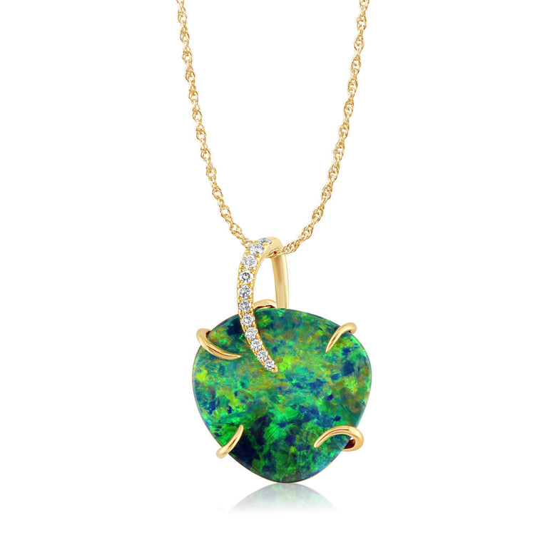 18K Yellow Gold Australian Opal Doublet/Diamond Pendant