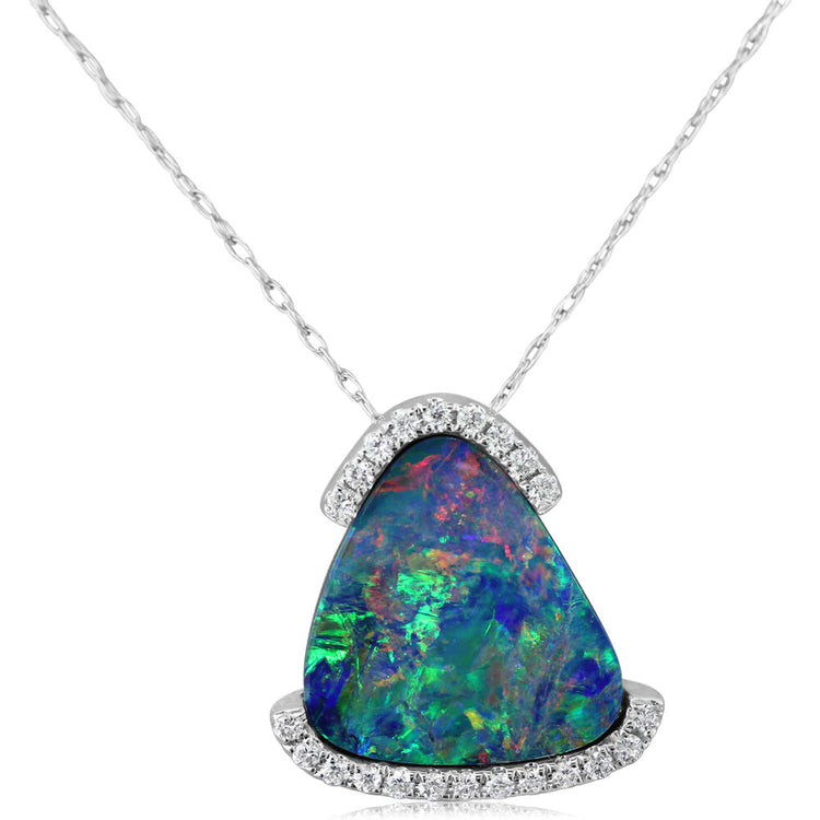 14K White Gold Australian Opal Doublet/Diamond Pendant