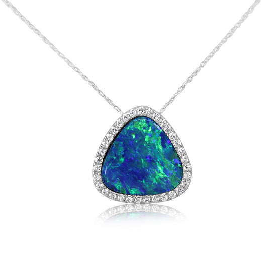 14K White Gold Australian Opal Doublet/Diamond Pendant