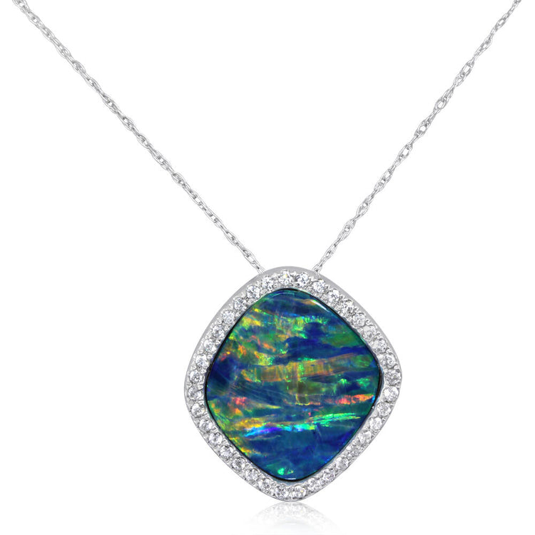 14K White Gold Australian Opal Doublet/Diamond Pendant