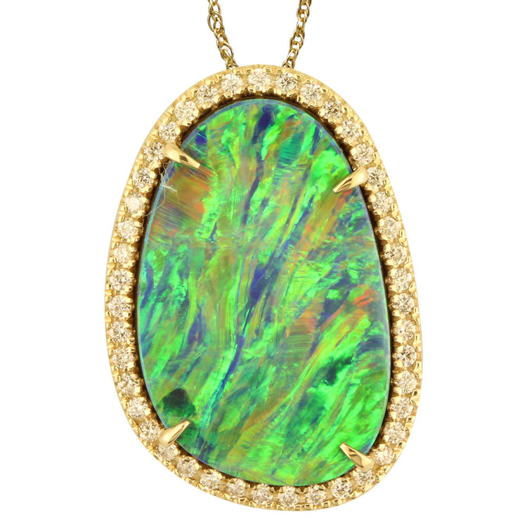 14K Yellow Gold Australian Opal Doublet/Diamond Pendant