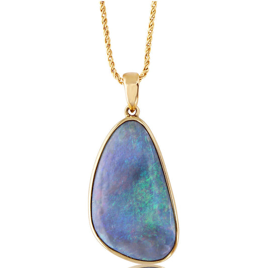 14K Yellow Gold Australian Black Opal Pendant