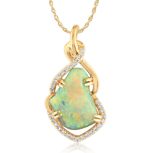 18K Yellow Gold Australian Black Opal/Diamond Pendant