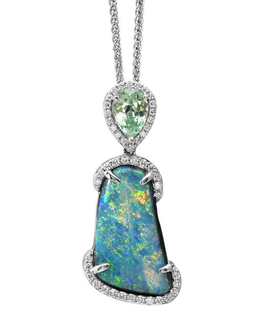 18K White Gold Australian Black Opal/Diamond Pendant