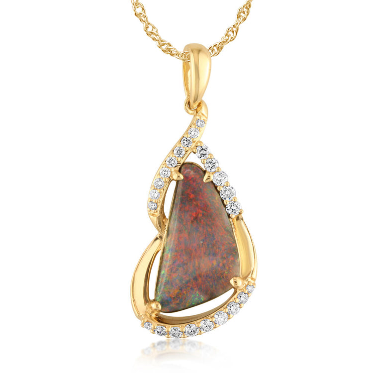 18K Yellow Gold Australian Black Opal/Diamond Pendant