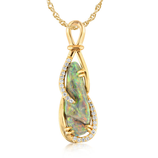 18K Yellow Gold Australian Black Opal/Diamond Pendant