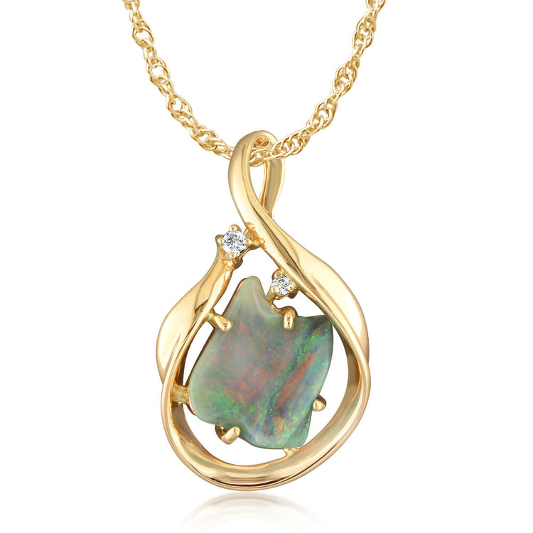 14K Yellow Gold Australian Black Opal/Diamond Pendant