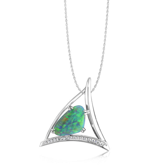 18K White Gold Australian Black Opal/Diamond Pendant