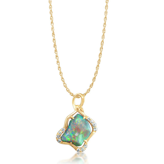 18K Yellow Gold Black Australian Opal/Diamond Pendant