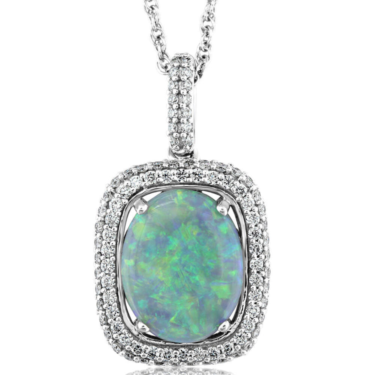 18K White Gold Australian Black Opal/Diamond Pendant