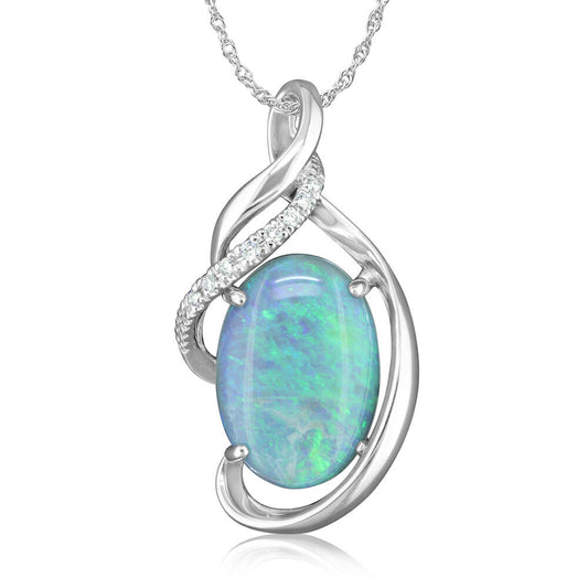 14K White Gold Australian Black Opal/Diamond Pendant