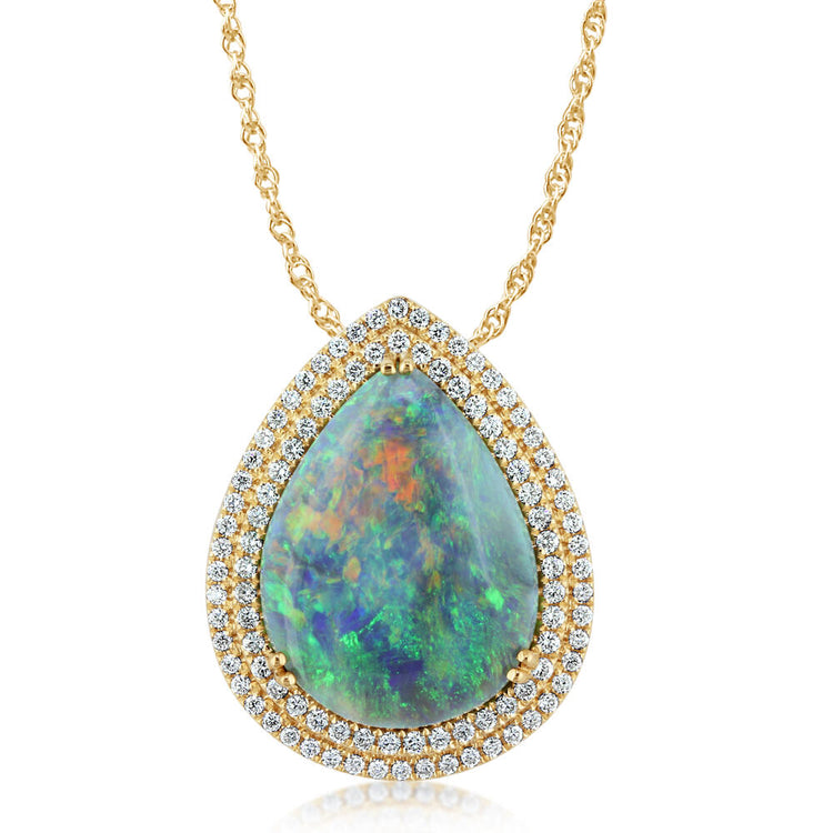 18K Yellow Gold Australian Black Opal/Diamond Pendant