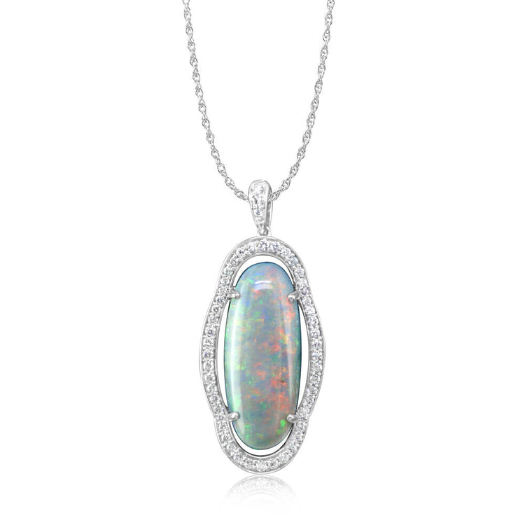 18K White Gold Australian Opal/Diamond Pendant