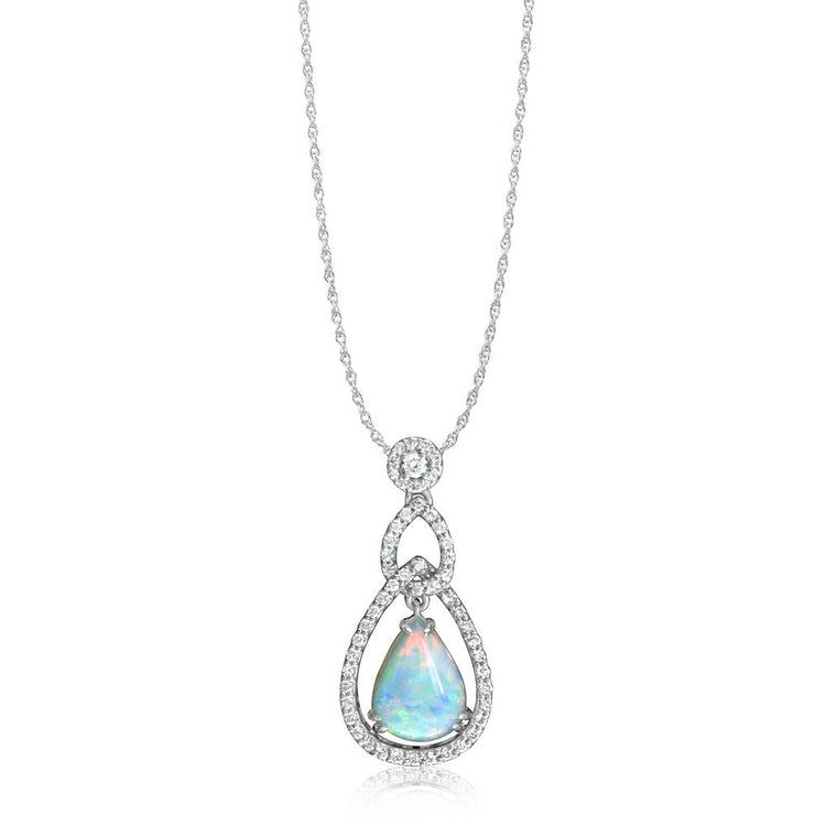 18K White Gold Australian Opal/Diamond Pendant