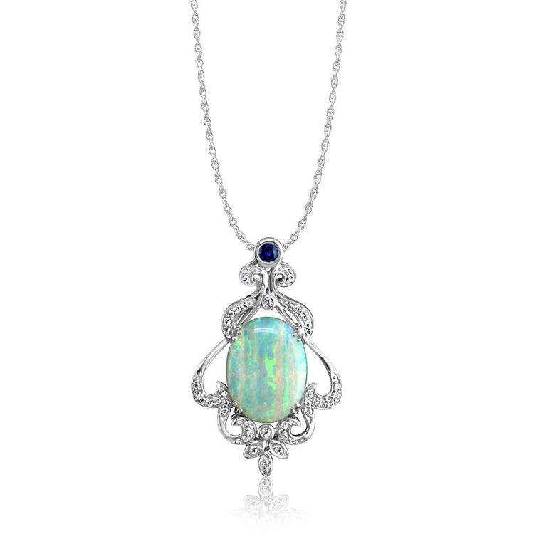 18K White Gold Australian Opal/Diamond Pendant