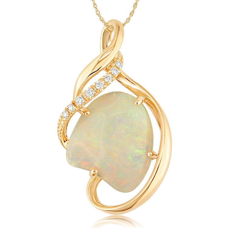 14K Yellow Gold Australian Opal/Diamond Pendant