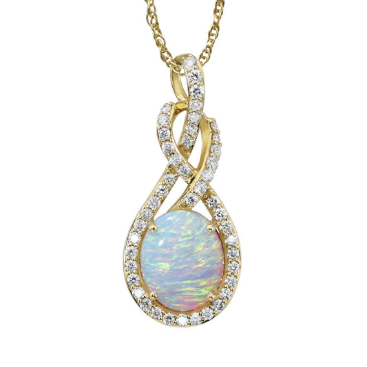 18K Yellow Gold Australian Opal/Diamond Pendant