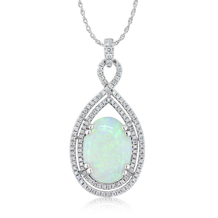 18K White Gold Australian Opal/Diamond Pendant