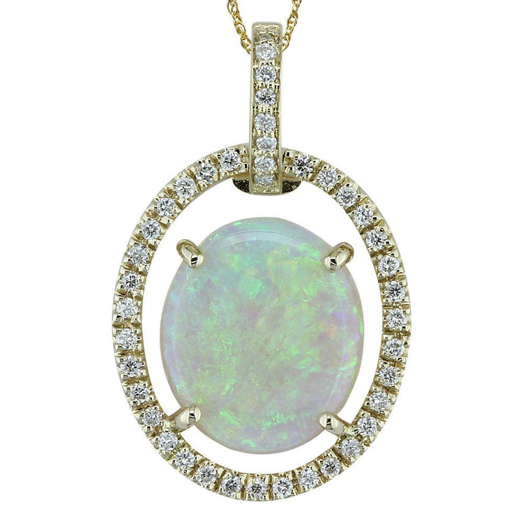 14K Yellow Gold Australian Opal/Diamond Pendant