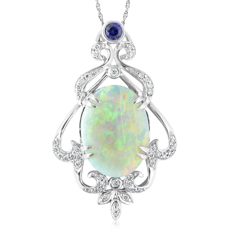 18K White Gold Australian Opal/Diamond Pendant