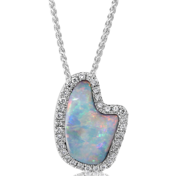 14K White Gold Australian Opal/Diamond Pendant