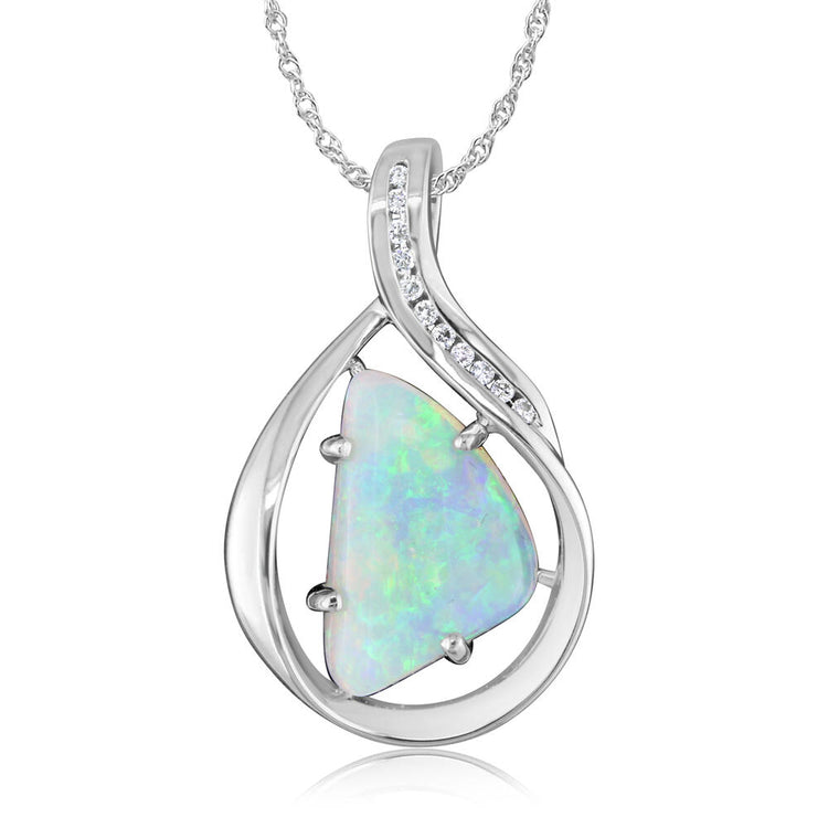 14K White Gold Australian Opal/Diamond Pendant