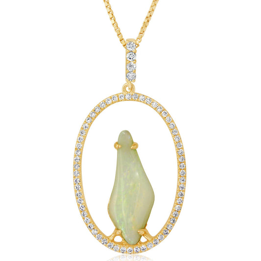 14K Yellow Gold Australian Opal/Diamond Pendant