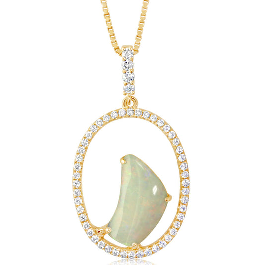 14K Yellow Gold Australian Opal/Diamond Pendant