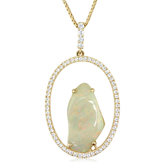 14K Yellow Gold Australian Opal/Diamond Pendant