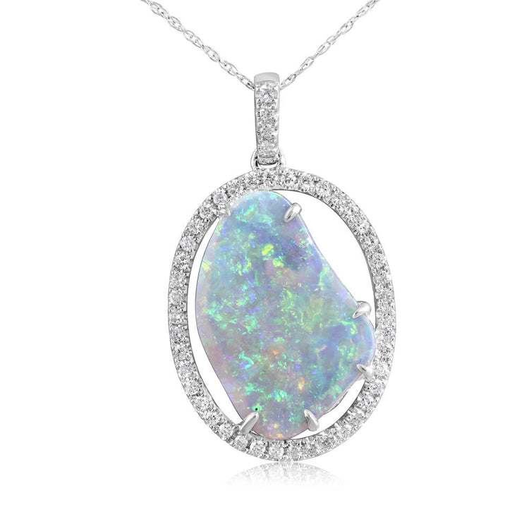 14K White Gold Australian Opal/Diamond Pendant